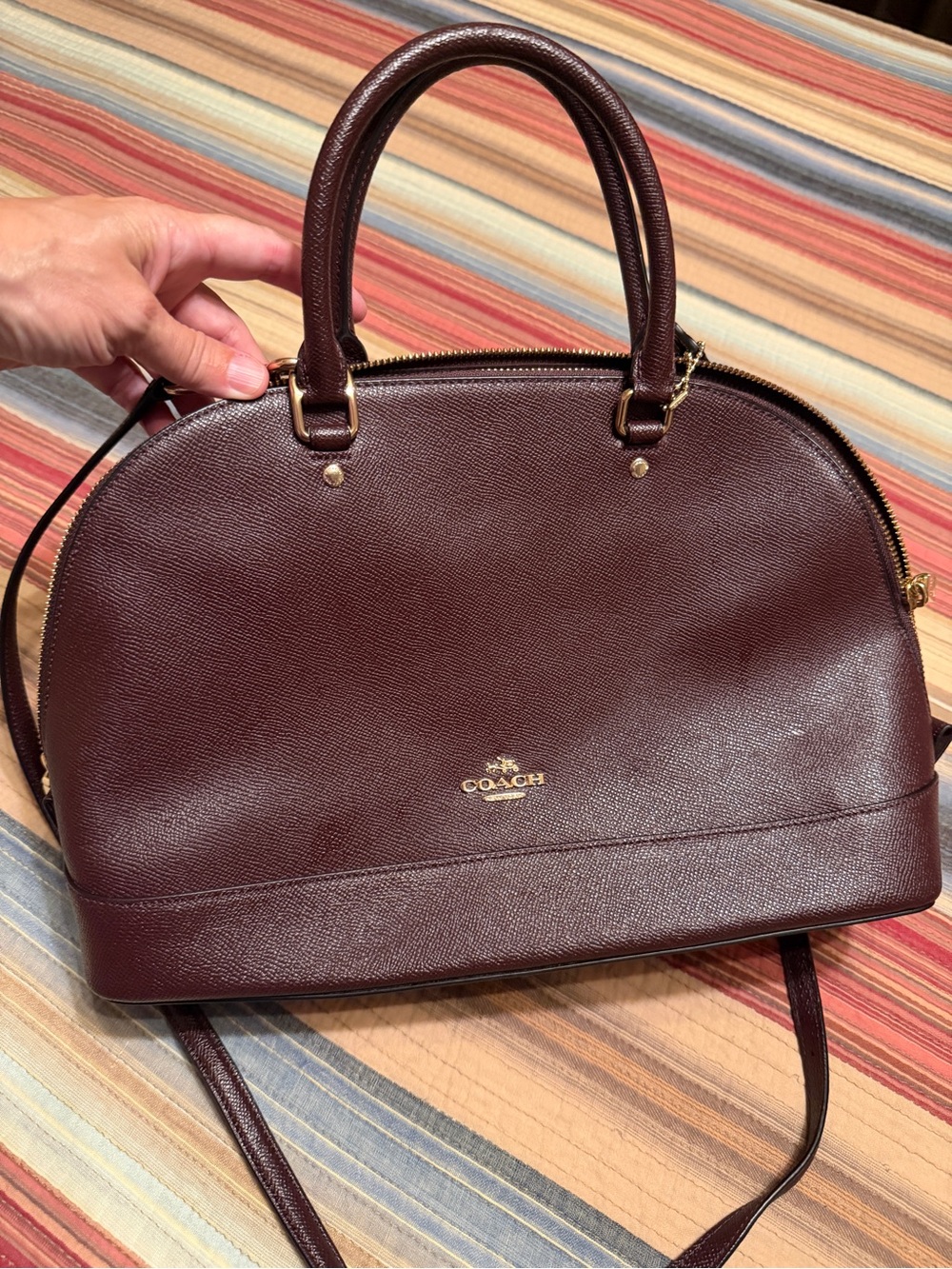 COACH Burgundy Leather Dome Satchel with Gold Hardware